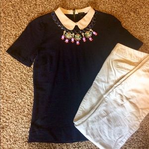 j crew navy peter pan collar top